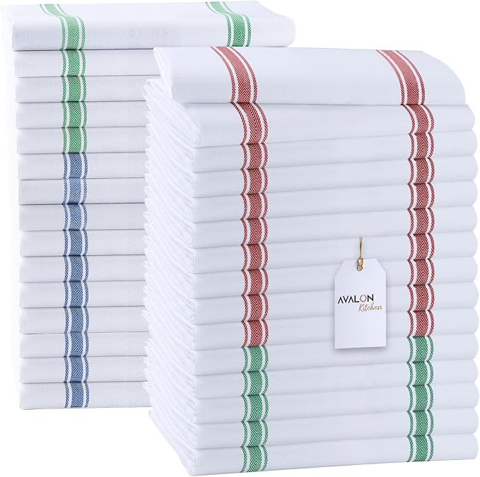 Dish Towels 30 Pack Multi Stripe 100% Cotton Kitchen Towel 15x25 Inch Tea Towels, Dish Cloths for Washing Dishes, Kitchen Rags for Drying Dishes