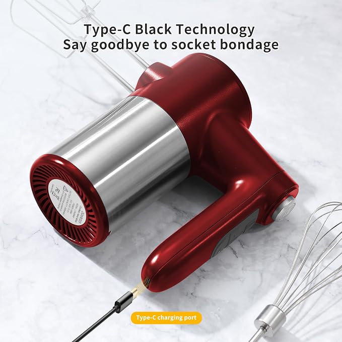 7-Speed Cordless Hand Mixer for Baking - Electric Handheld Mixer with 6 Stainless Steel Attachments, Turbo Boost, Digital Display, Lightweight Cake Mixer for Eggs, Cream, Cookie Dough