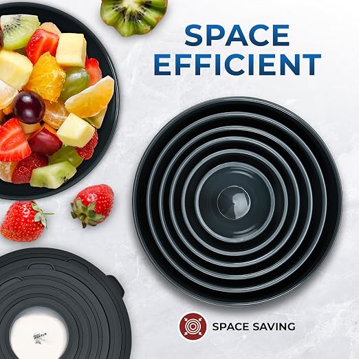 Bakken Master 12 Piece Plastic Nesting Bowls with Lids - Mixing Bowls Set includes 6 Prep Bowls and 6 Lids, BPA-Free, Reusable Meal Prep Containers, Microwave, Freezer & Dishwasher Safe, Gray
