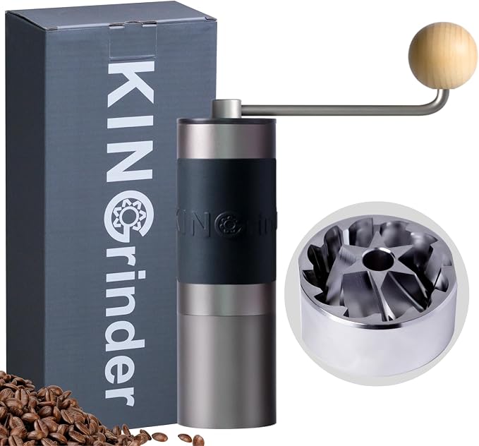 【Gray】KINGrinder K1 Manual Coffee Grinder Straight Handle Stainless Burr | Supports grind settings for various brewing methods such as pour-over and espresso
