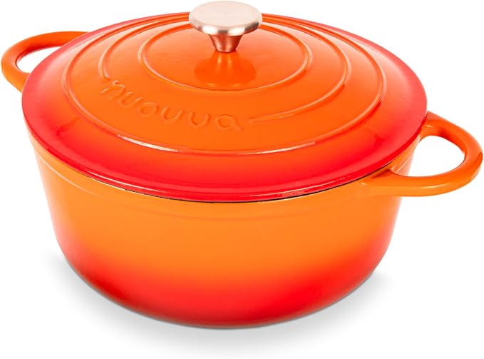 Nuovva Enamelled Cast Iron Dutch Oven Pot with Lid-6.4 Quart Non Stick Casserole Pot-Heavy Duty & Oven Safe up to 500° F for Bread Baking, Braising, Stews, Roasting - 28cm Orange
