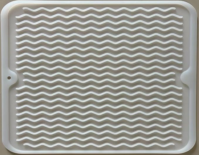 Silicone Dish Drying Mat, Non-Slip Easy Clean Sink Mat, Translucent,14"x11" | Quick-Dry Ridges, Large Heat-resistant Dish Drainer Mat for Kitchen Counter, Hangable & Roll-Up for Storage, Dishwasher Safe