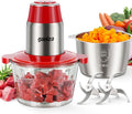 Ganiza Food Processors with 2 Bowls, 450W Meat Grinder Vegetable Chopper | 2-Speed Electric Food Chopper with 8 Cup Glass & 8 Cup Stainless Steel Bowls -Includes 2 Sets of Blades for Fruits/Meat/Nuts