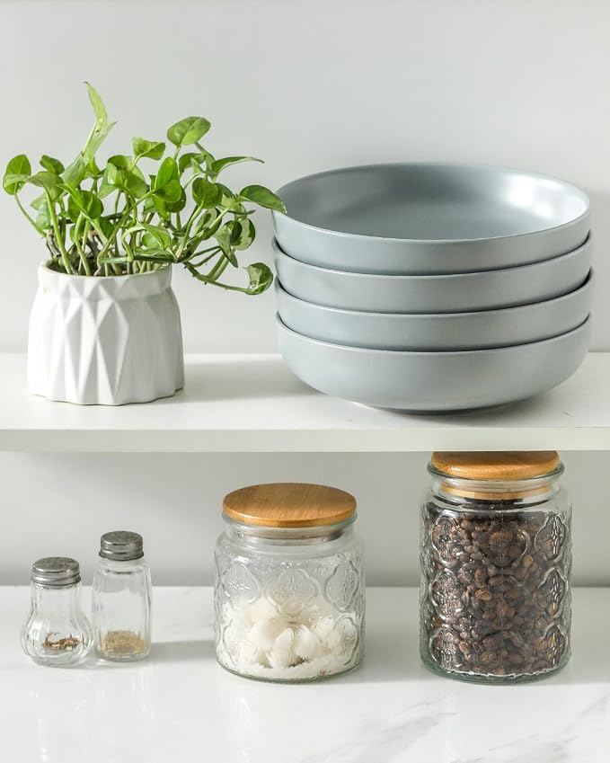 Pasta Bowl, 34oz Bowl Plate, Dinner Bowls, Ceramic Salad Bowl for Serving, Soup, Plates and Bowls Sets, Microwave & Dishwasher Safe, Pebble Gray