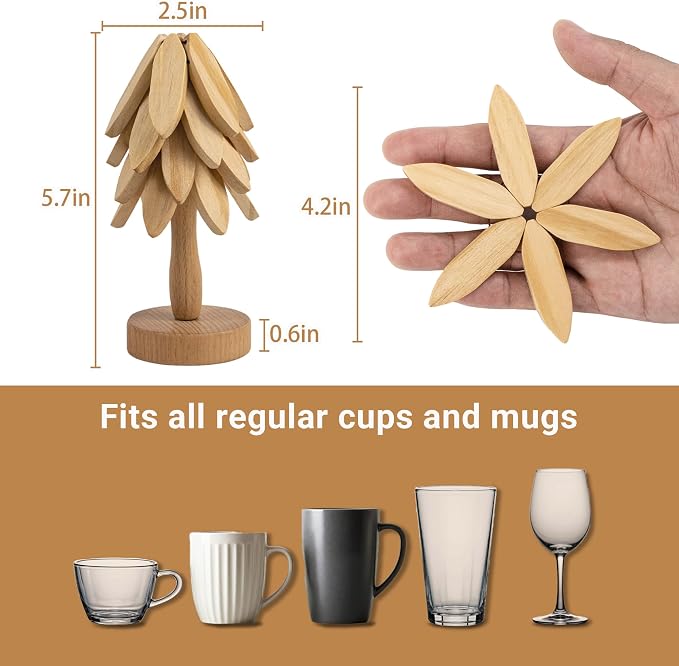 Yuoyar Wooden Tree-Shaped Coasters Set for Coffee Table, Kitchen