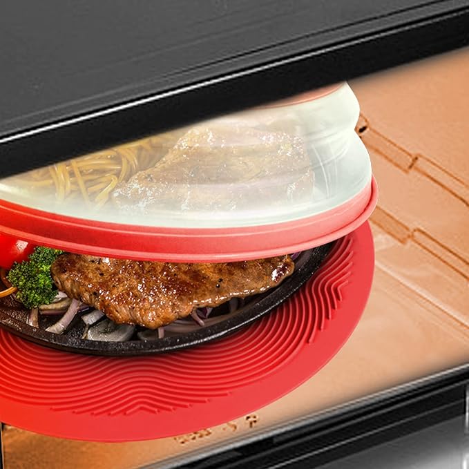 2 in 1, Aidacom Microwave Splatter Cover for Food & Silicone Microwave Mat, Mat as Bowl Holder, Trivet, Pot Holders, Drying, Baking, Utensils Rest for Kitchen Counter, Dishwasher Safe, Red