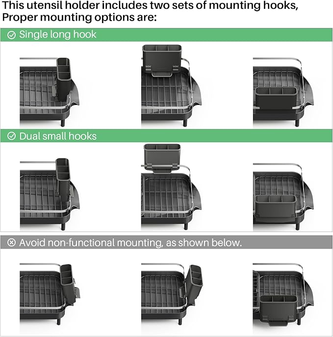 SNTD Expandable Dish Drying Rack for Kitchen Counter, 15.2-22.1 in, Black | Rust-Resistant Stainless Steel, Protective Side Rails, Self-Draining Drainboard, Removable Utensil Holder