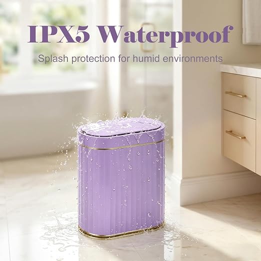 ELPHECO Bathroom Sensor Trash Can, 2 Gallon, Automatic Lid, Purple | IPX5 Waterproof Garbage Can, Slim Plastic Wastebasket, Trash Bin for Office, Bedroom and Living Room