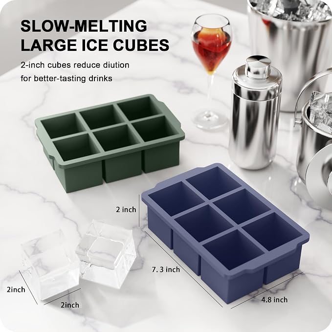 VLM 3 Packs Large Ice Cube Molds with Stackable Lid,Silicone Ice Cube Tray for Freezer,Big Square Ice Tray for Whiskey,Cocktails,Bourbon and Soups
