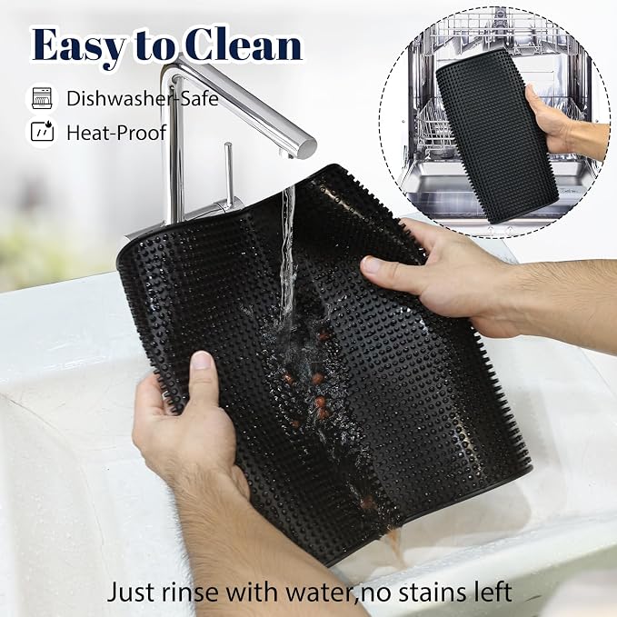 4 Pack Rubber Bar Mats for Countertop 18x12 Inch Black Silicone Bar Coffee Mat for Bartending Dish Drying Matt Home Bars Counter Cocktail Non Spill Mat for Bartender Bar Service Table Top Accessories