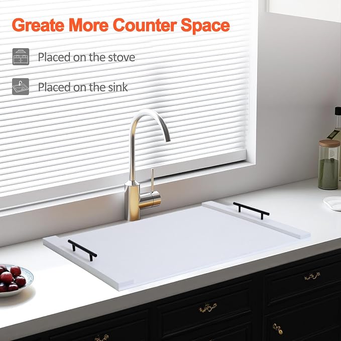 Gas Stove Top Covers/Noodle Board Stove Cover for Electric & Gas Stoves, Gas Stove Cover with Handles (White)