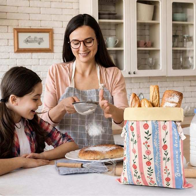 2 Pack Beeswax Bread Bags for Homemade Bread, Sourdough Storage XL 17"x13" | Reusable Bees Wax Bread Bag & Keeper, Natural Canvas with Premium Box for Home Baking, Freezer Storage & Outdoor Use