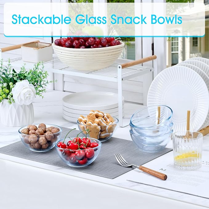 NUTRIUPS 5 Inch Small Glass Bowls Set of 6, 8oz Glass Dessert Bowl Set, Clear Tempered Glass Sauce Bowls for Kitchen Microwave and Oven Safe (5 inch, Set of 6)