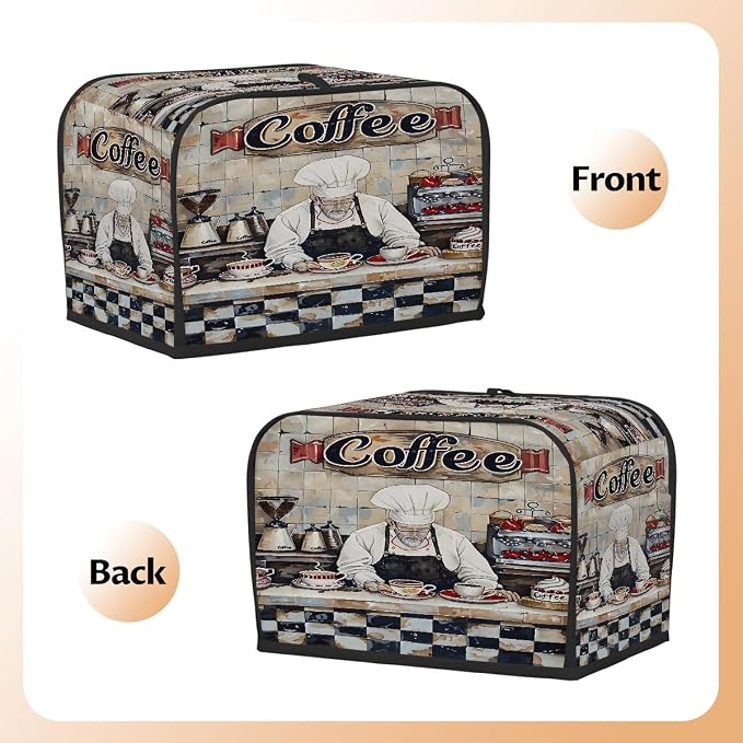 4 Slice Toaster Cover Chef Black And White Design Toaster Covers Two Slice Wide Slot Waterproof and Dustproof Covers for Wide Slot Toasters and Small Appliances Kitchen Decor Gifts