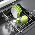 JASIWAY Dish Drying Rack in Sink, Dish Drainer with Cup and Utensil Holder | Over The Sink Expandable Stainless Steel Strainer Dryer Rack for Small Kitchen, Counter Space Saving, Fast Drain, Rustproof