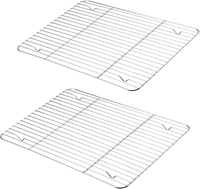 P&P CHEF 15.3" x 11.25" Cooling Baking Wire Racks Pack of 2, Silver | Stainless Steel Cooling Racks for Cooking Baking Roasting Grilling Drying, Dense Wires & Smooth Edge, Easy Clean & Rust Proof