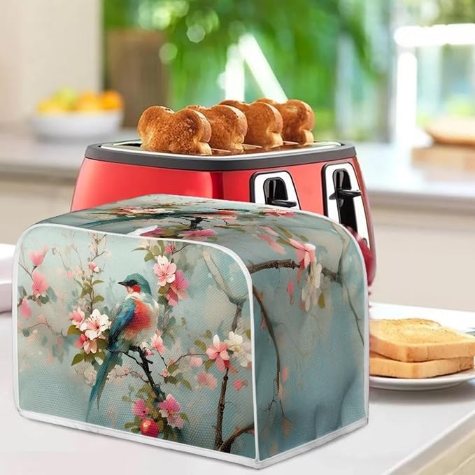 Sparrow Printed Toaster Cover Bakeware Protector, Peach Blossom Print Toaster Oven Cover Washable Small Appliance Covers 4 Slice Kitchen Small Appliance Organizer Bag, M, Green