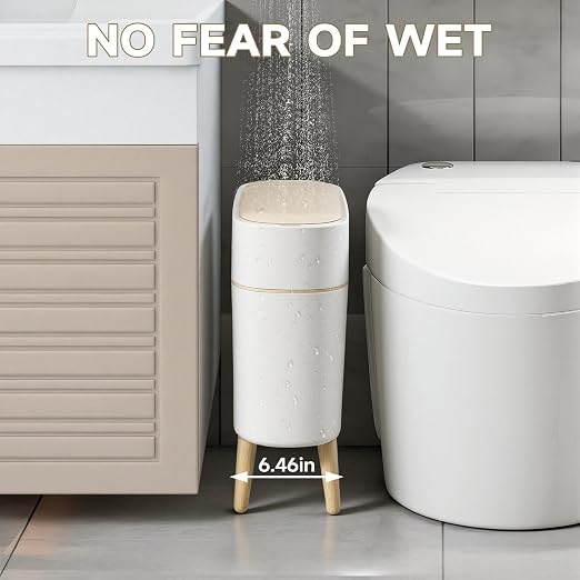 Motion Sensor Bathroom Trash Can with Lid,Slim Automatic Wastebasket | Narrow, Plastic, Auto, Convenient and Hygienic Easy to Use,2.6 gallon Small Garbage Can for Bedroom,Office,Living Room(White)