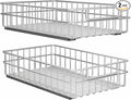 Pull out Cabinet Organizer, Stainless Steel 2-Pack (11.8"W x 21"D) Full-Extension Slide out Drawer, Adhesive Roll out Can Spice Storage Basket Shelf Rack for Pantry, Kitchen, Bathroom, Home Closet