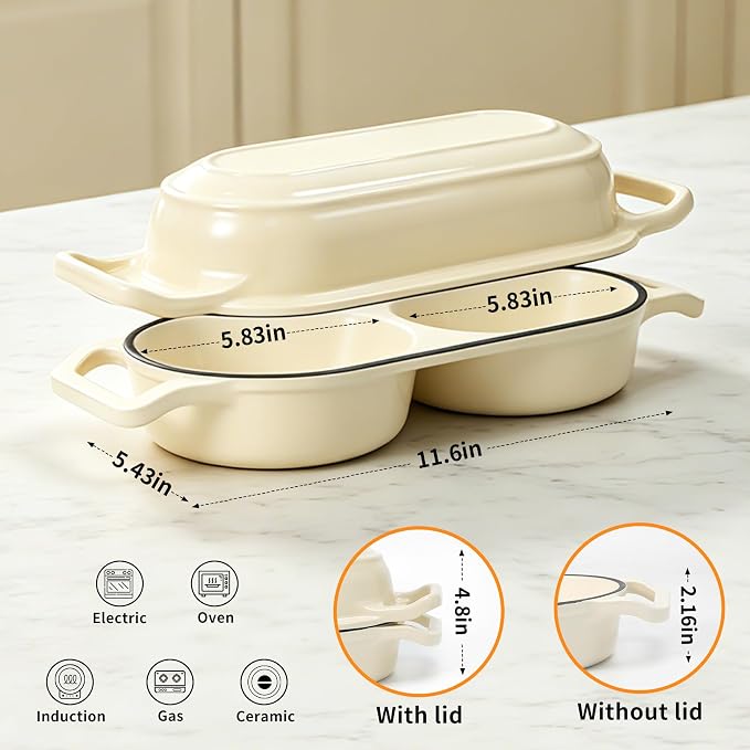 Premium Double Dutch Oven for Artisan Sourdough Bread 500°F Oven Safe | Bake 2 Loaves at Once/Bakery-Style Crust Every Time/Premium Cast Iron Heating/3-Layer Enamel Protection