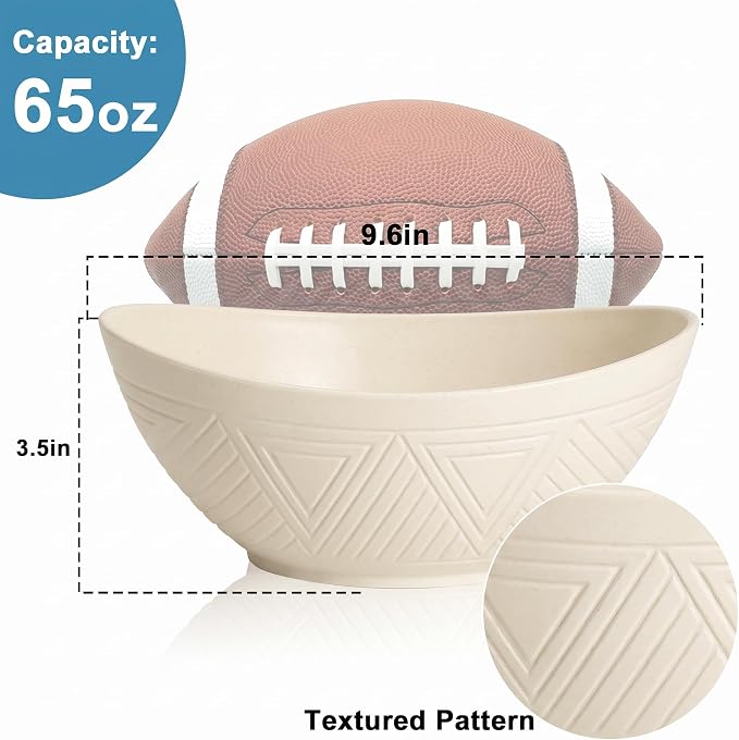 Large Bowls 65 OZ, Wheat Straw Bowls Set of 4, Unbreakable Salad Bowl, Microwave & Dishwasher Safe Big Bowl, Kitchen Serving Bowl for Salad, Cereal, Soup and Oatmeal (Beige)