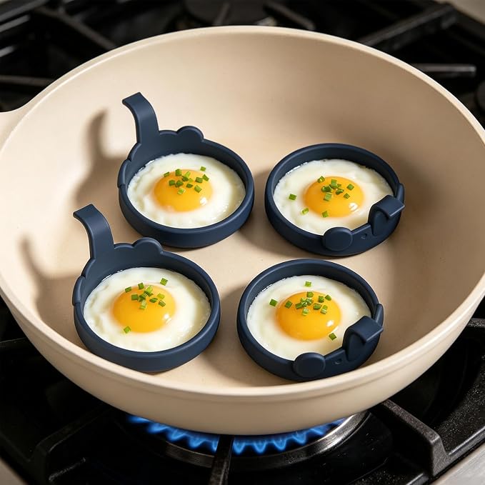 Egg Ring 4 Pack Silicone Rings for Frying Eggs, Non Stick Fried Egg Cooker Ring, Cute Animal Designs Gifts for Family Friends, 4-inch Round Egg Mold for Pancakes Breakfast Sandwich Elephant