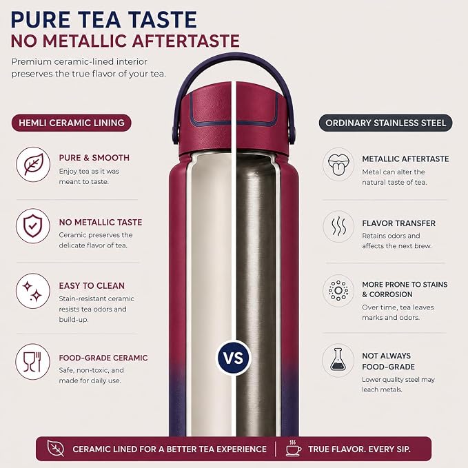 22 oz Ceramic Lined Tea Infuser Travel Tumbler, Micro-Mesh Stainless Steel Infuser, Pure Taste Ceramic Interior, Triple Insulated 12hr Hot Cold, Dual Sip & Straw Lid, Scratch-Resistant