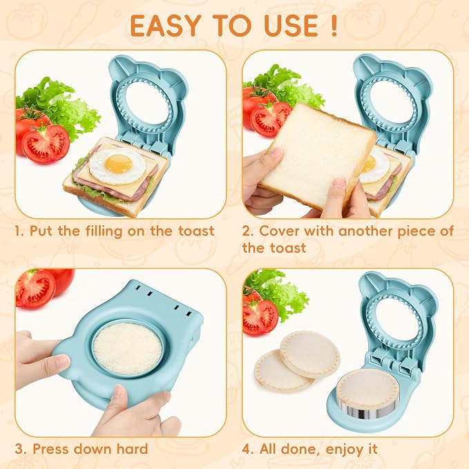Sandwich Cutters for Kids Lunch, Breakfast Crustless Sandwich Maker | 3 Pack Sandwich Cutter and Sealer Cookie Cutter Bread Decruster Lunch Box Accessories for Kids Children Adult