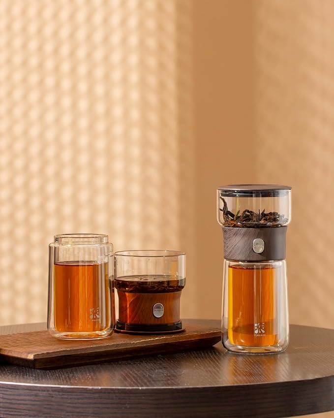 ZENS Glass Infuser Teapot, One Touch Tea Maker for Loose Leaf Tea | Modern Magic Tea Diffusers with 9oz Insulated Mug, Portable Tea Infuser Pot for Herbal Tea Lovers Gifts