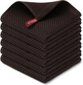 Kitinjoy 100% Cotton Waffle 6-Pack Kitchen Towels, 12" x 12", Dark Brown | Ultra Absorbent, Super Soft, lightweight, Quick Drying Dish Rags for Washing Dishes