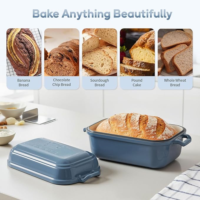Dutch Oven for Sourdough Bread Baking, Enameled Cast Iron Dutch Oven Pot with Lid, 10×6 Bread Loaf Pans with Lid for Homemade Bread, Cake, Meatloaf, Oven & Induction Safe (Blue, 3.84 QT)