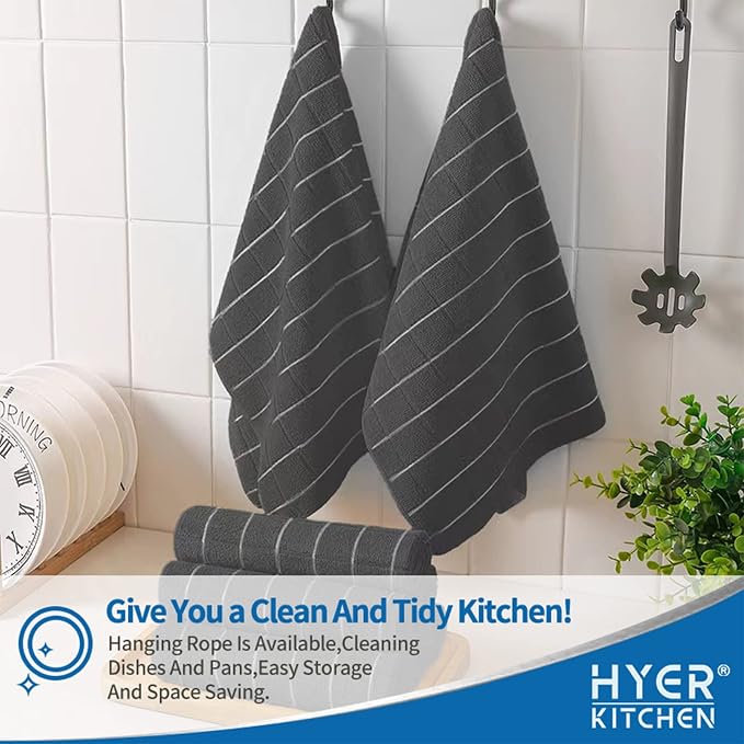 Microfiber Dish Towels - Soft, Super Absorbent and Lint Free Kitchen Towels - 8 Pack (Lattice Designed Black Colors) - 26 x 18 Inch…
