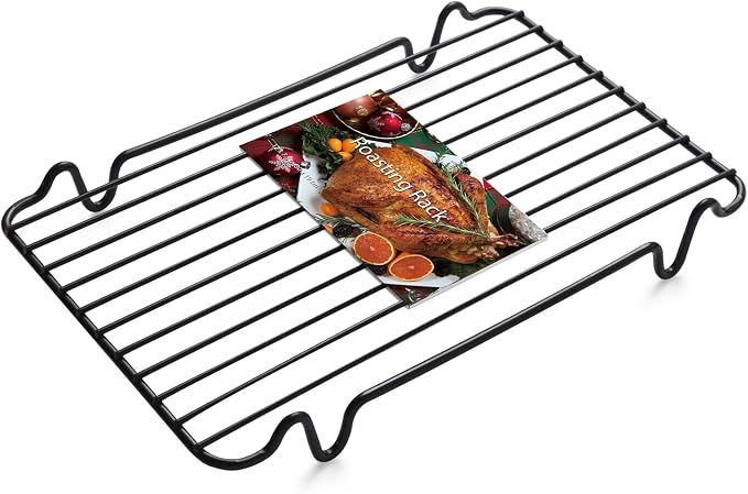 Nonstick Roasting Rack, Heavy-Duty Fit for Turkey Roasting Pan 12"x 7.5" | Easy Release & Quick Cleanup Dishwasher Safe, 2 Heights Design for Oven or Grilling Cooking Needs, Holds up to 25lbs Turkey