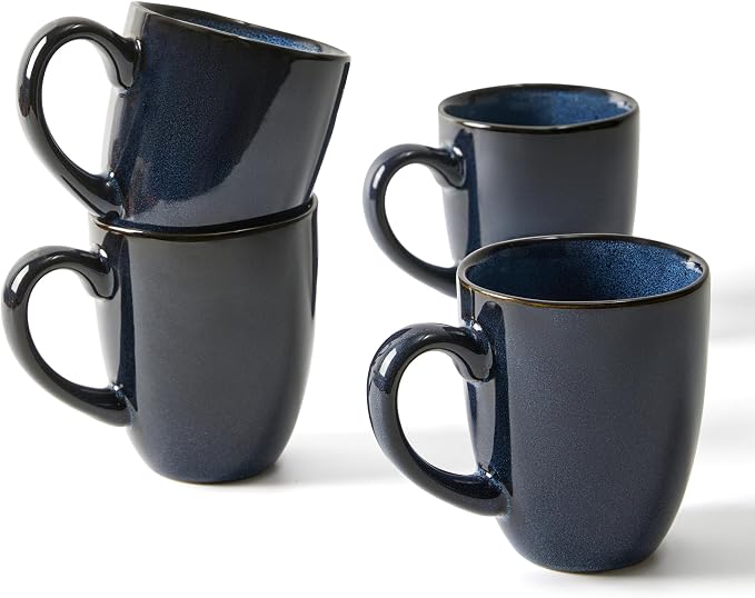 Pokini Coffee Mug 15 oz, Ceramic Coffee Mugs Set of 4, Reactive Glaze Mug for Latte/Tea/Cappuccino/Cocoa, Irregular Stackable Mug Set for Men, Women, Dad, Mom, Dishwasher & Microwave Safe, Starry Blue