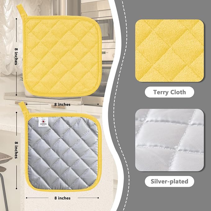 Joyhalo 4 Pack Pot Holders for Kitchen Clearance | Cotton Oven Holder with Great Heat Resistance, Potholders Sets for Kitchen, Countertops, Hot Pots and Pans, Yellow