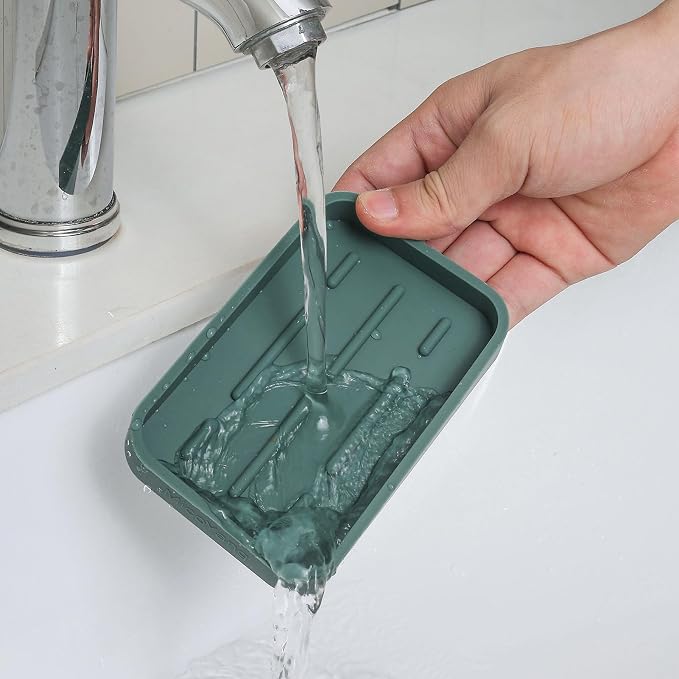MicoYang Silicone Kitchen Sink Organizer Tray for Multiple Usage,Easy Clean Sponges Holder for Kitchen Bathroom Counter or Sink,Dish Soap Dispenser,Scrubber,Bottle,Cup Green 4.9”x 3.2”