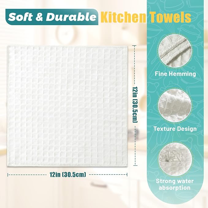 Kitchen Towels 6-Pack Cotton Waffle Weave Dish Cloths 12 x 12 Cleaning Rags