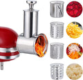 Large Stainless Steel Slicer Shredder Attachment for KitchenAid Mixers | Dishwasher Safe, 304 Stainless Steel Vegetable Cheese Grater Accessories with 4 Cutting Blades by KINGEAGLE