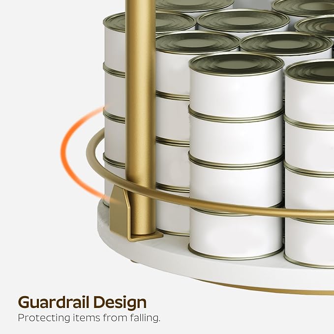 3-Tier Lazy Susan, Rotating Spice Rack, Spinning Organizer, Industrial Turntable Spice Rack for Cabinet, Kitchen Countertop, Pantry, White and Gold SR23DW