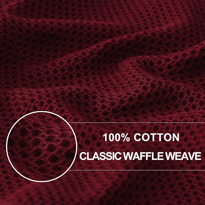 Homaxy 100% Cotton Waffle Weave Kitchen Dish Cloths 24-Pack, Burgundy | 12 x 12 Inches, Ultra Soft Absorbent Dish Towels, Quick Drying Dish Rags with Hanging Loop