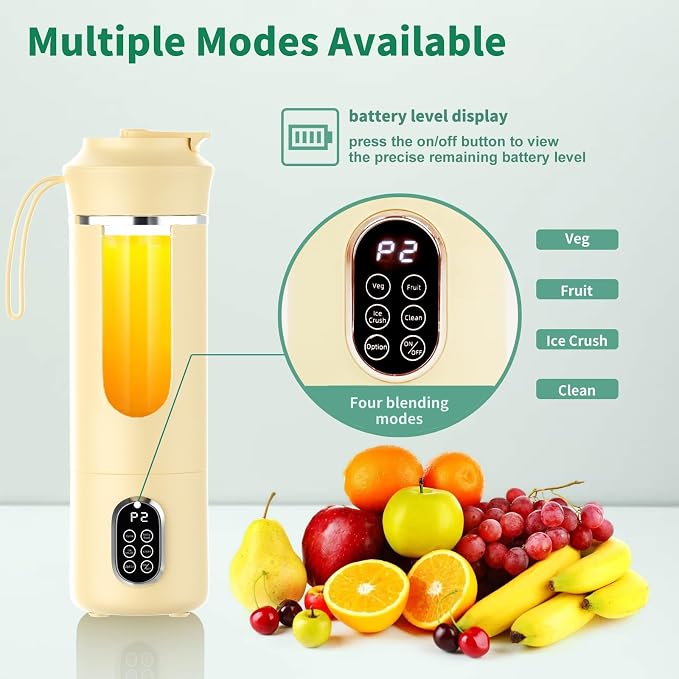 Portable Cordless Blender,Small Rechargeable Juicer | Mini Personal Blender for Smoothies and Shakes,With Automatic Cleaning Function,On The Go and Easy To Use