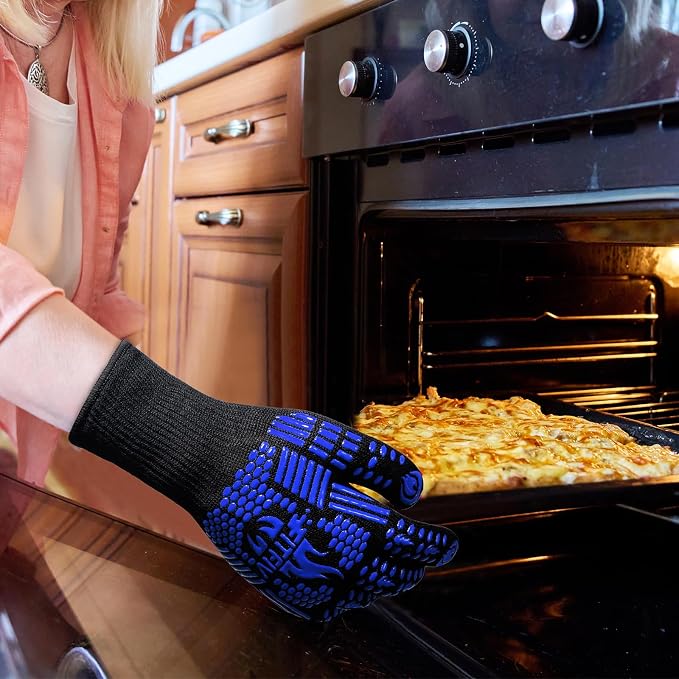 BBQ Gloves, 1472°F Heat Resistant with Silicone Grip Oven Mitts | Non-Slip Grip, for BBQ, Grilling, Oven, Smoker, Cooking and Baking