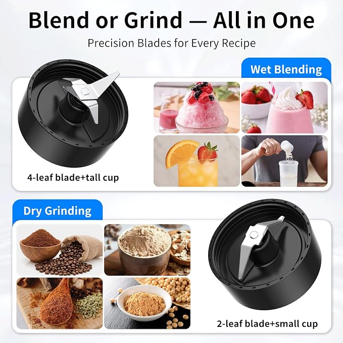 COKUNST Smoothie Blender, Personal Blender with 2 To-Go Cups & Lids, Black | 25,000 RPM Powerful Motor, Blender and Grinder Combo, One-Button Pulse, BPA Free, Compact Size, for Kitchen, Frozen Drinks