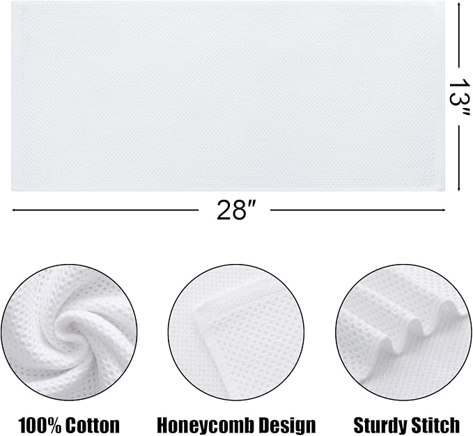 Kitinjoy 100% Cotton Waffle 4-Pack Kitchen Towels, 13" x 28", White | Super Soft, Ultra-Absorbent, Fast Drying, lightweight, Quick Drying Kitchen Hand Towels