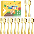 12Pcs Stainless Steel Toddler Utensils Small Metal Kids Silverware | Food-grade, Ideal Transitional Baby Forks and Spoons, Cute pattern, Designed for Children, Dishwasher Safe, Mirror Polished