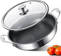 316L Stainless Steel Hybrid Nonstick Frying Pan, 12inch 6QT | Induction Pan with Lid, Two Handle Pan, PFOA Free, Dishwasher Oven Safe, Paella Pan for Stir fry/Toast/Roast/Bake/Stew