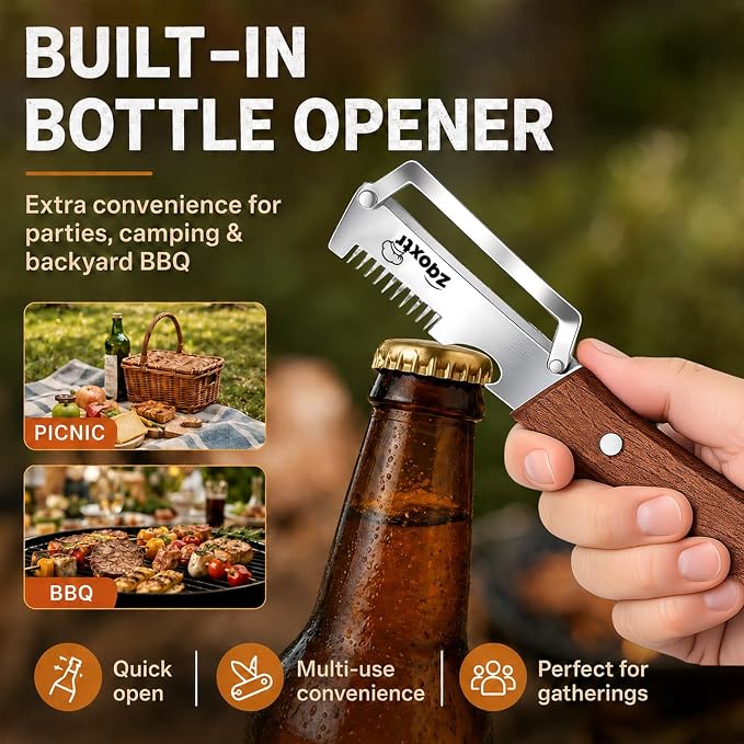 3-in-1 Multifunctional Vegetable Peeler for Kitchen | Sharp Stainless Steel Blade with Wooden Handle, Scallion Shredder and Bottle Opener Fruit and Vegetables. 2Pcs