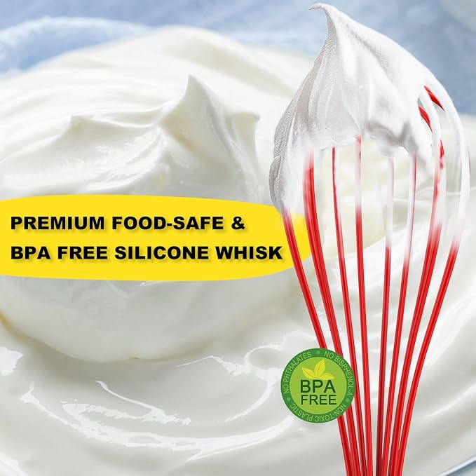 NileHome Silicone Whisk 10", Kitchen Whisk Kitchen Wisk Wire Whisks for Cooking, Whisking, Blending, Beating, Stirring-Red
