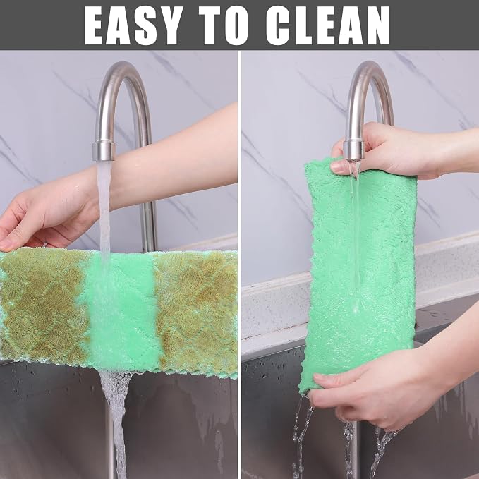 Homaxy 12 Pack Super Soft & Absorbent Dish Cloths, 10" x 10", Green | Coral Velvet, Nonstick Oil Fast Drying Microfiber Cleaning Cloth, No Lint Household Dishcloths