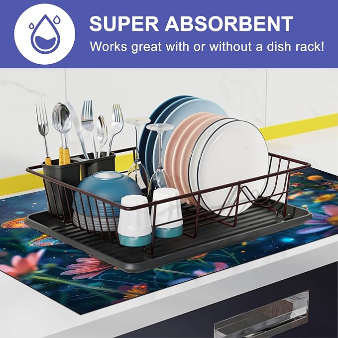 HOMETITUTE Dragonfly Stove Top Cover 28x20 Glowing Wings Diatomite Mat